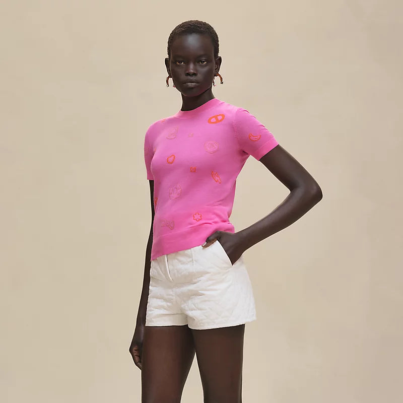 Hermès Pull maniche corte motivo “Candy Libris”  Rose Sakura