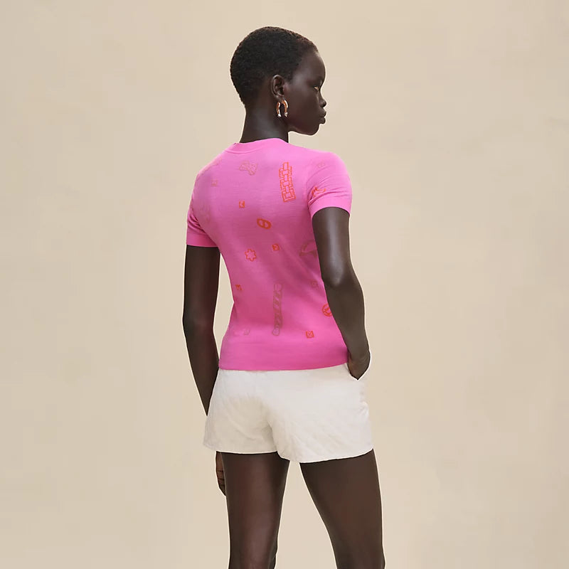 Hermès Pull maniche corte motivo “Candy Libris”  Rose Sakura