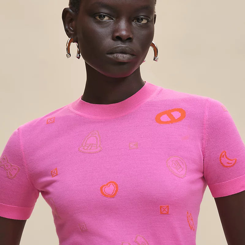 Hermès Pull maniche corte motivo “Candy Libris”  Rose Sakura