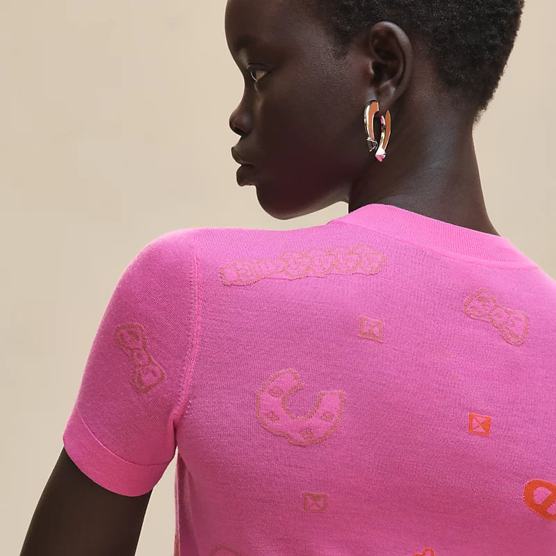 Hermès Pull maniche corte motivo “Candy Libris”  Rose Sakura