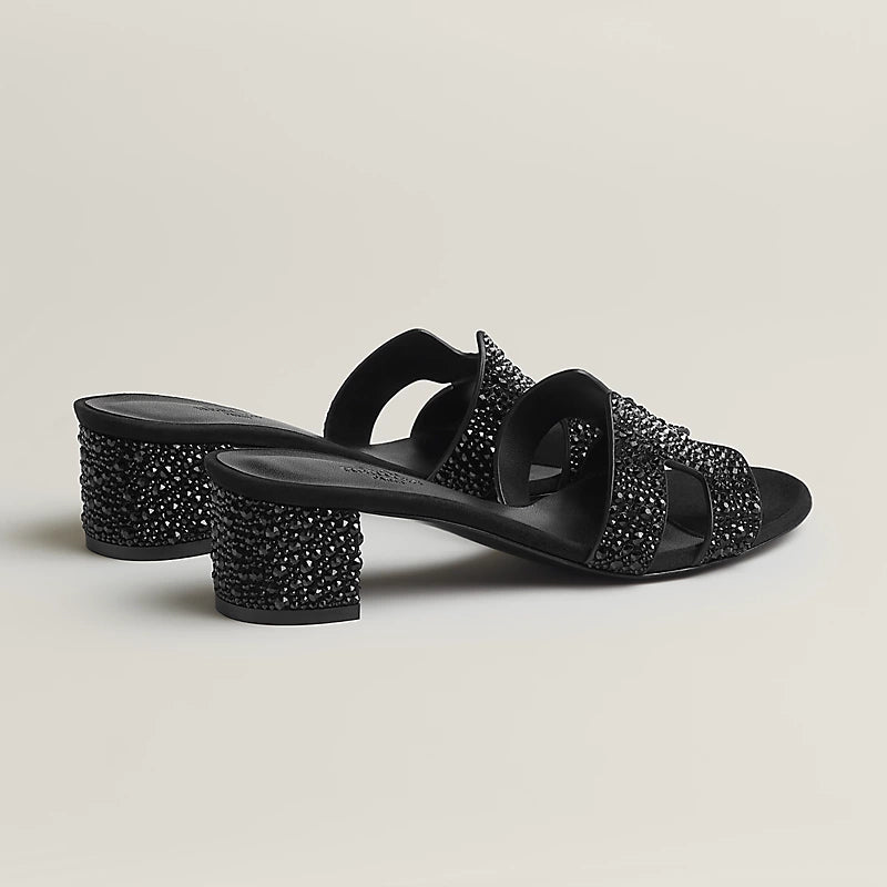 Hermès Oasis Sandals Black With Rhinestones Noir