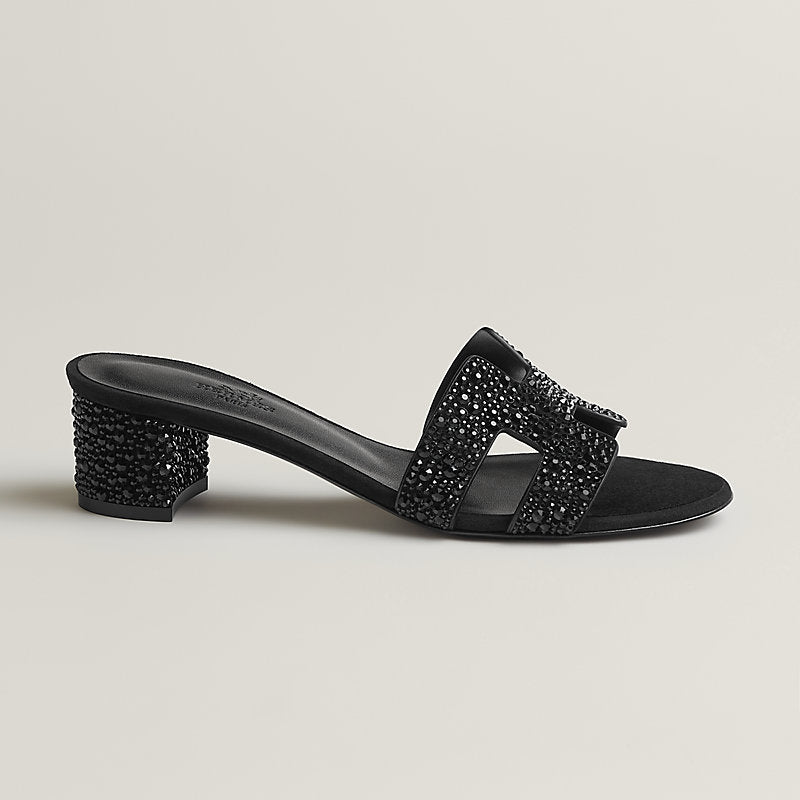 Hermès Oasis Sandals Black With Rhinestones Noir