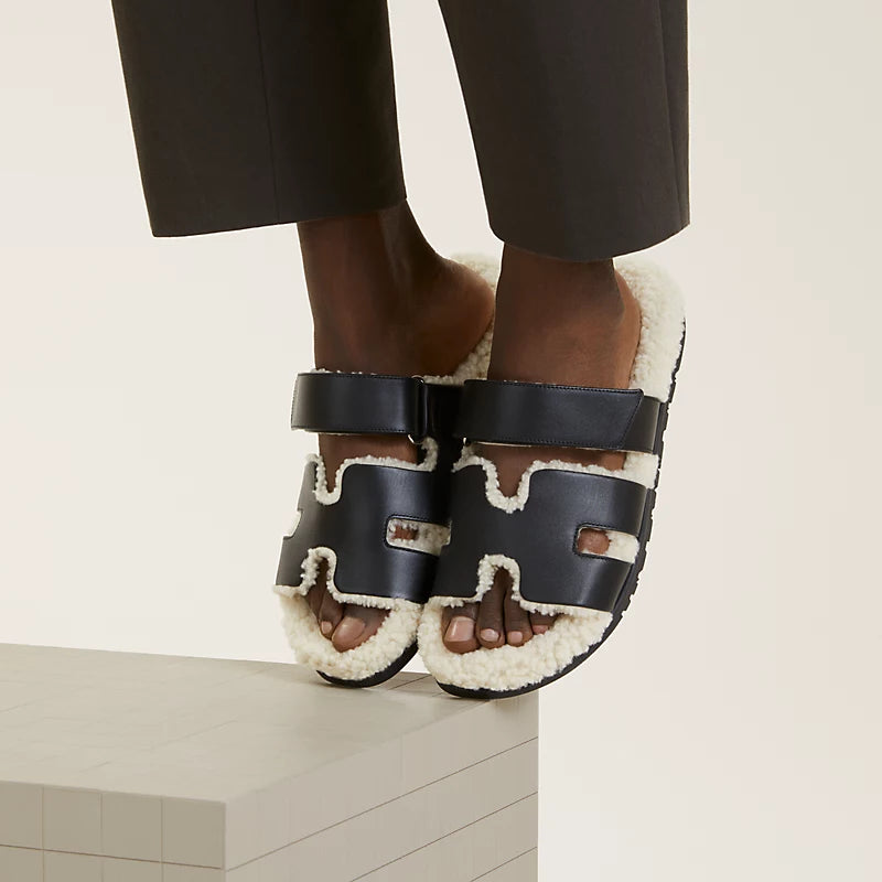 Hermès Mens Chypre Sandal Noir / Écru