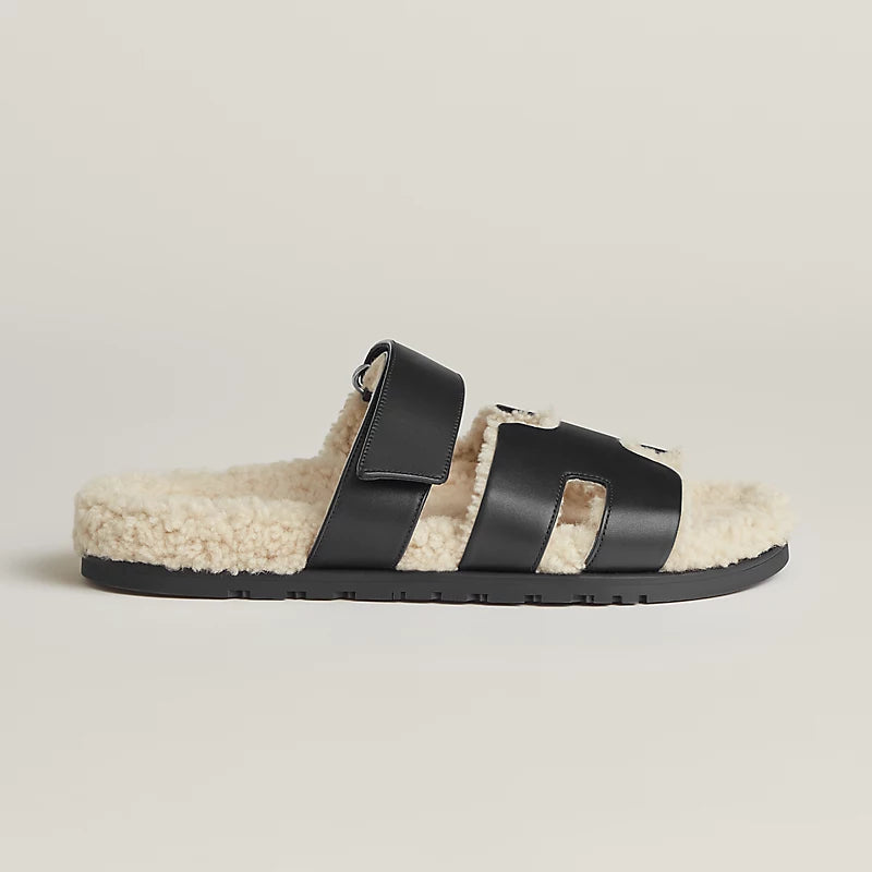 Hermès Mens Chypre Sandal Noir / Écru