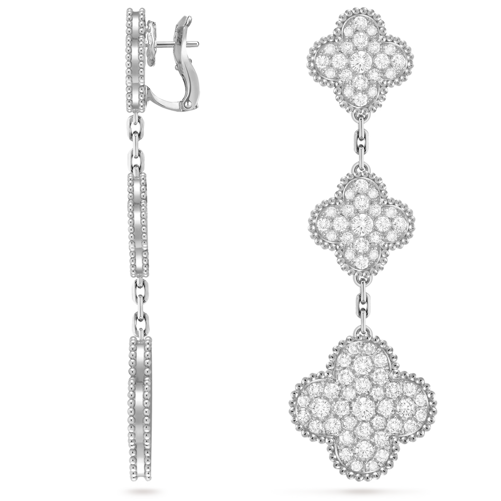 Van Cleef & Arpels Magic Alhambra Earrings 3 Motifs White Gold & Diamonds