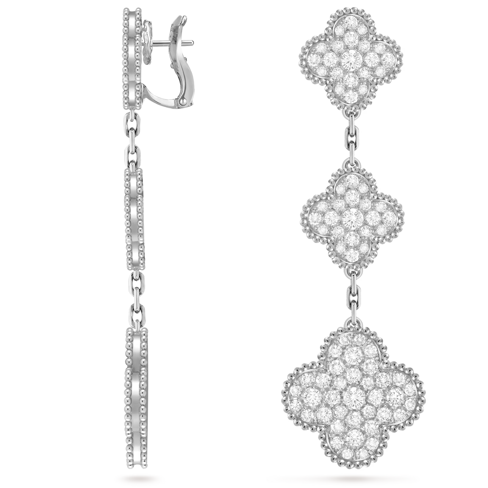 Van Cleef & Arpels Magic Alhambra Earrings 3 Motifs White Gold & Diamonds