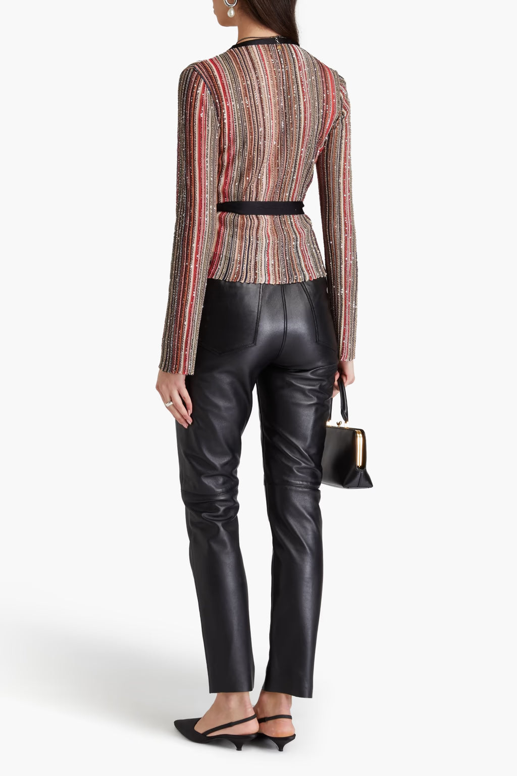 Missoni Sequin Embellished Striped Ribbed Knit Wrap Cardigan 