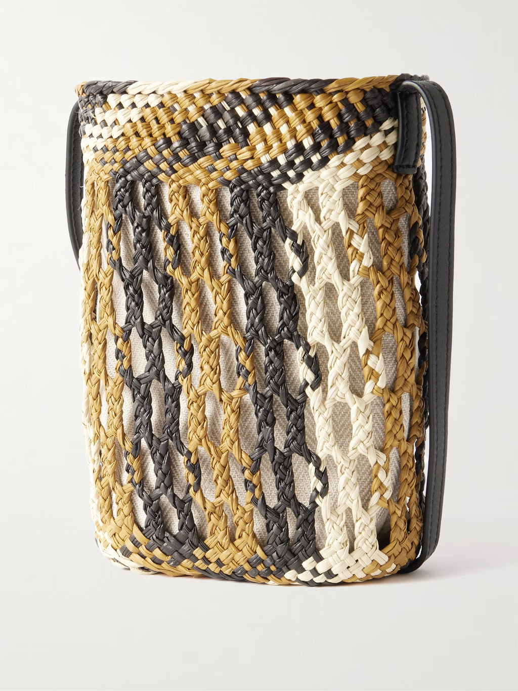 Loewe Paula's Ibiza Leather-Trimmed Striped Raffia Bucket Bag