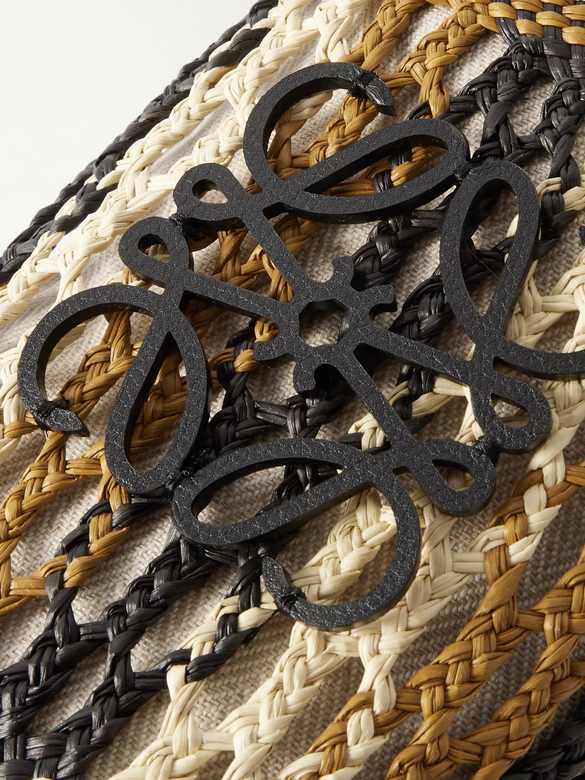 Loewe Paula's Ibiza Leather-Trimmed Striped Raffia Bucket Bag