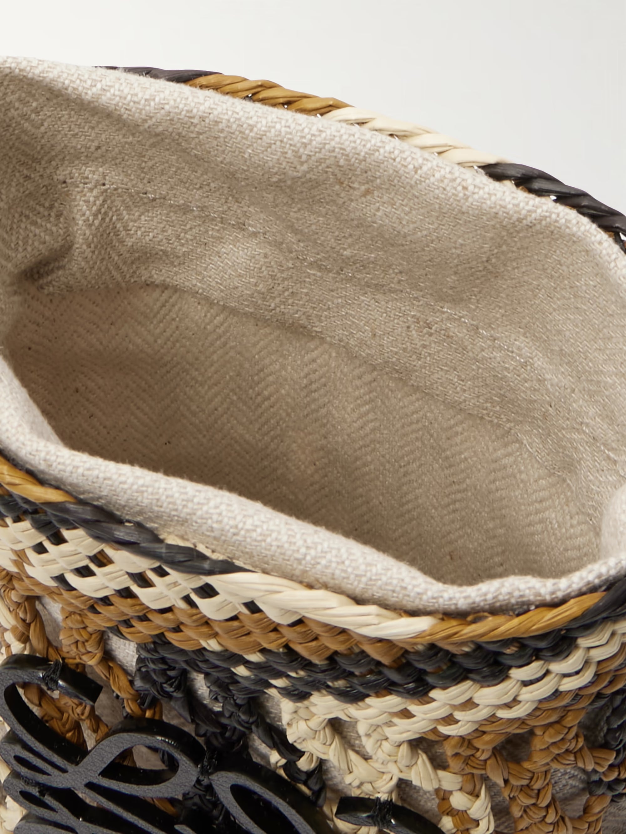 Loewe Paula's Ibiza Leather-Trimmed Striped Raffia Bucket Bag
