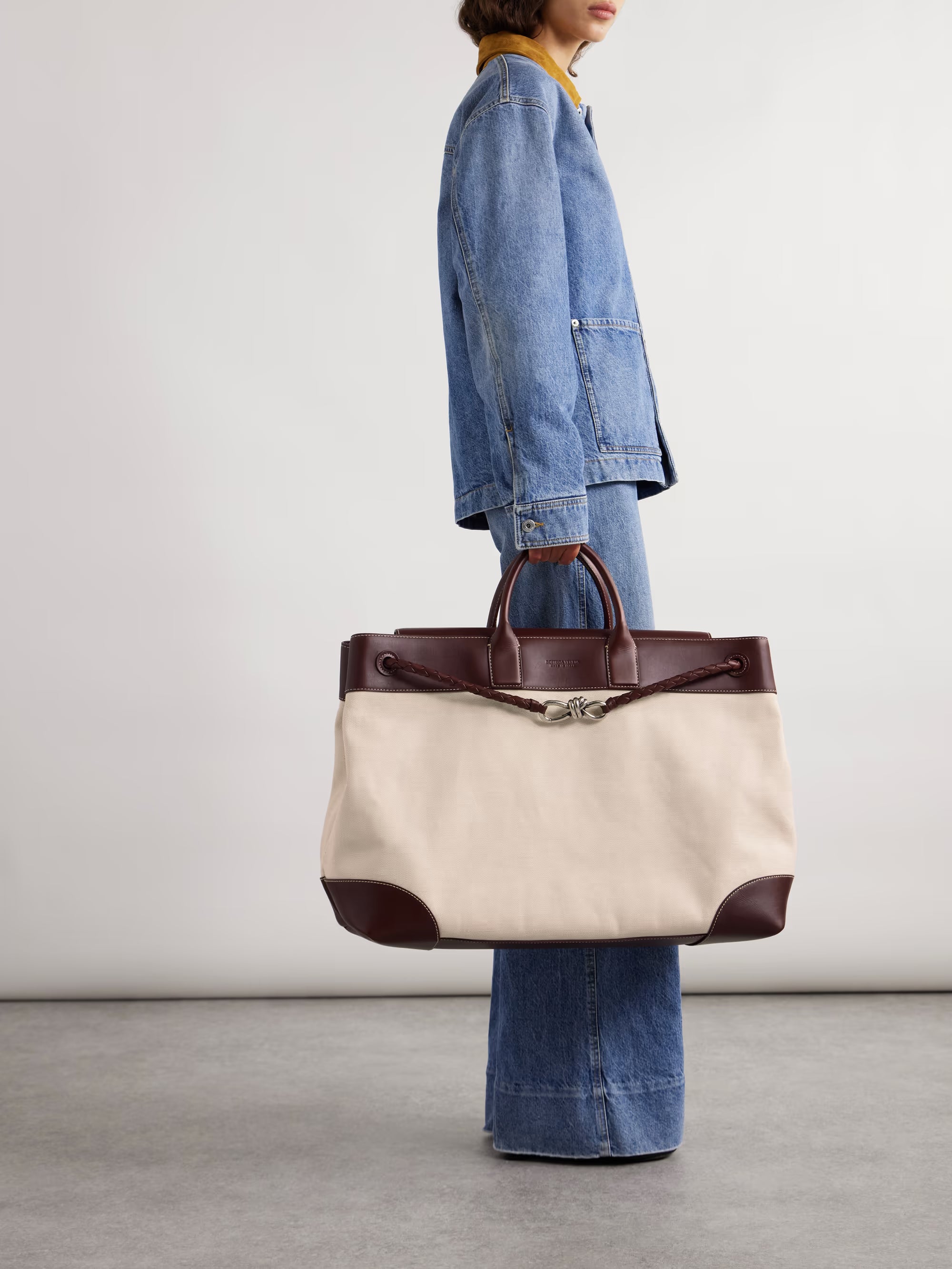 Bottega Veneta Andiamo maxi embellished leather-trimmed canvas tote