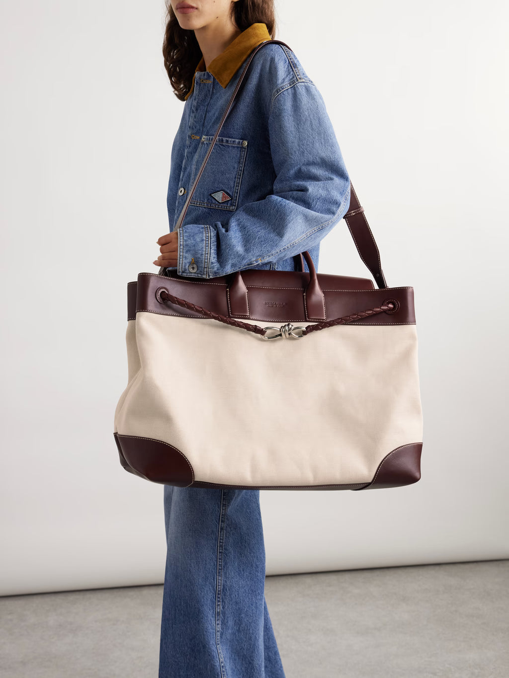 Bottega Veneta Andiamo maxi embellished leather-trimmed canvas tote